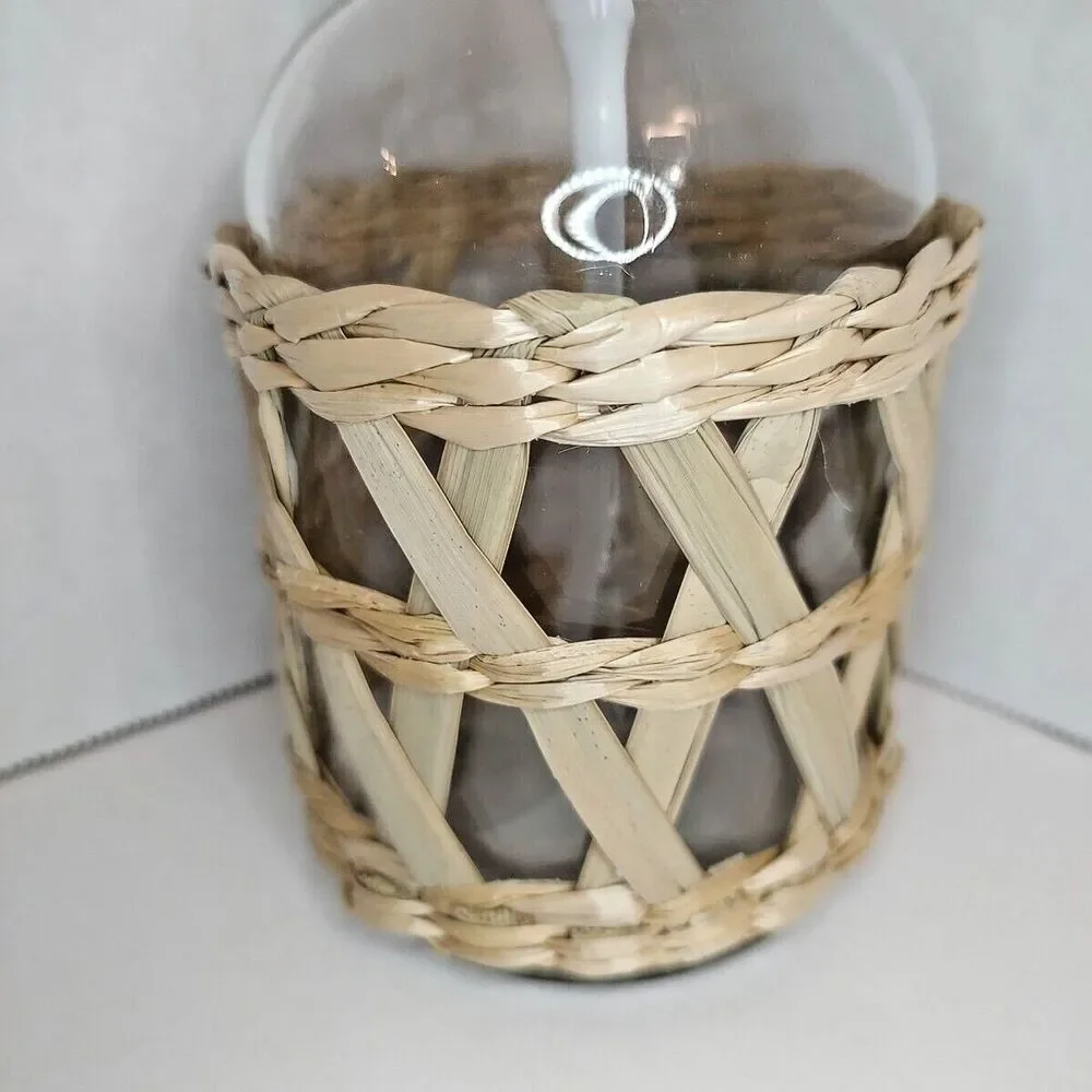 Clear Decorative Glass Silver Plastic Soap Dispenser Removable Woven Tan Raffia